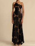 Black Sheer Open-Back Strappy Maxi Dress