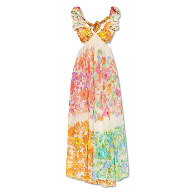 Floral Twist-Front Cutout Dress