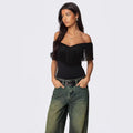 Relaxed Off-Shoulder Fringe Top