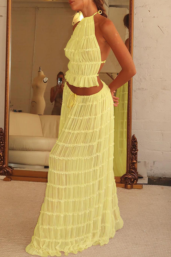 Sleeveless Halter Top and Skirt Set
