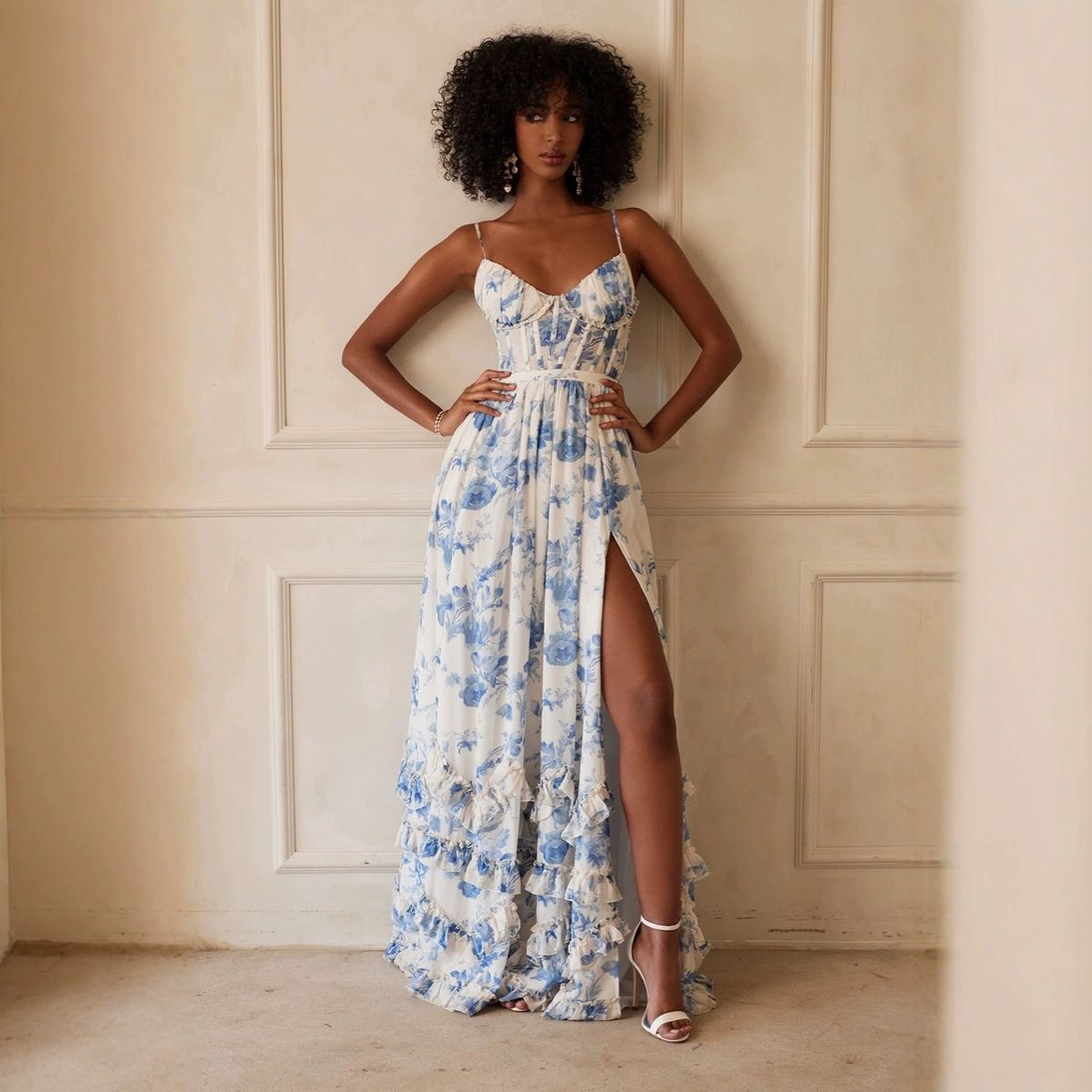 Floral Corset-Style Maxi Dress with Slit