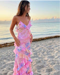 Printed Tie-Back Cami Dress with Asymmetric Hem