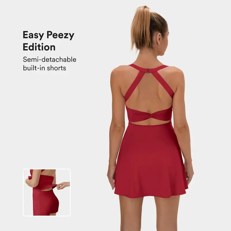 Open-Back Active Dress with Built-In Shorts