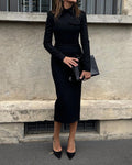 Collared Long-Sleeve Bodycon Dress