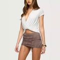 Deep-V Cowl-Neck Short-Sleeve Top