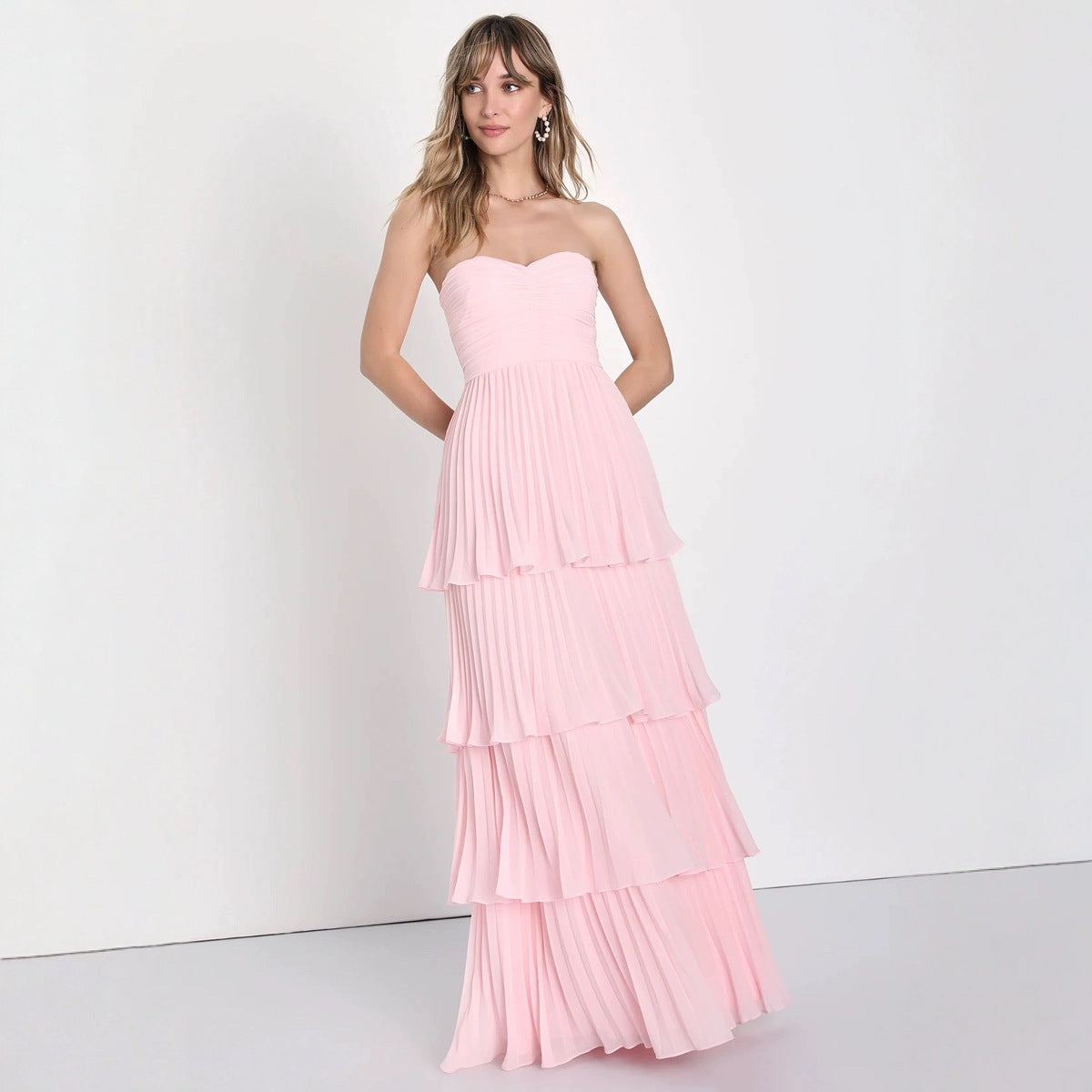 Strapless Smocked Ruffle Maxi Dress