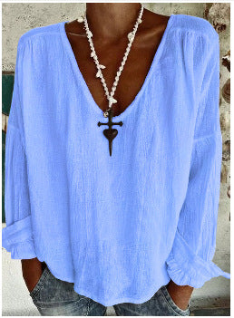 Plus-Size V-Neck Long-Sleeve Top