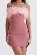 Off-Shoulder Feather-Detail Mini Dress