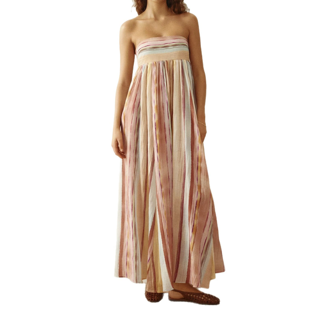 Strapless Multicolor Striped Maxi Dress