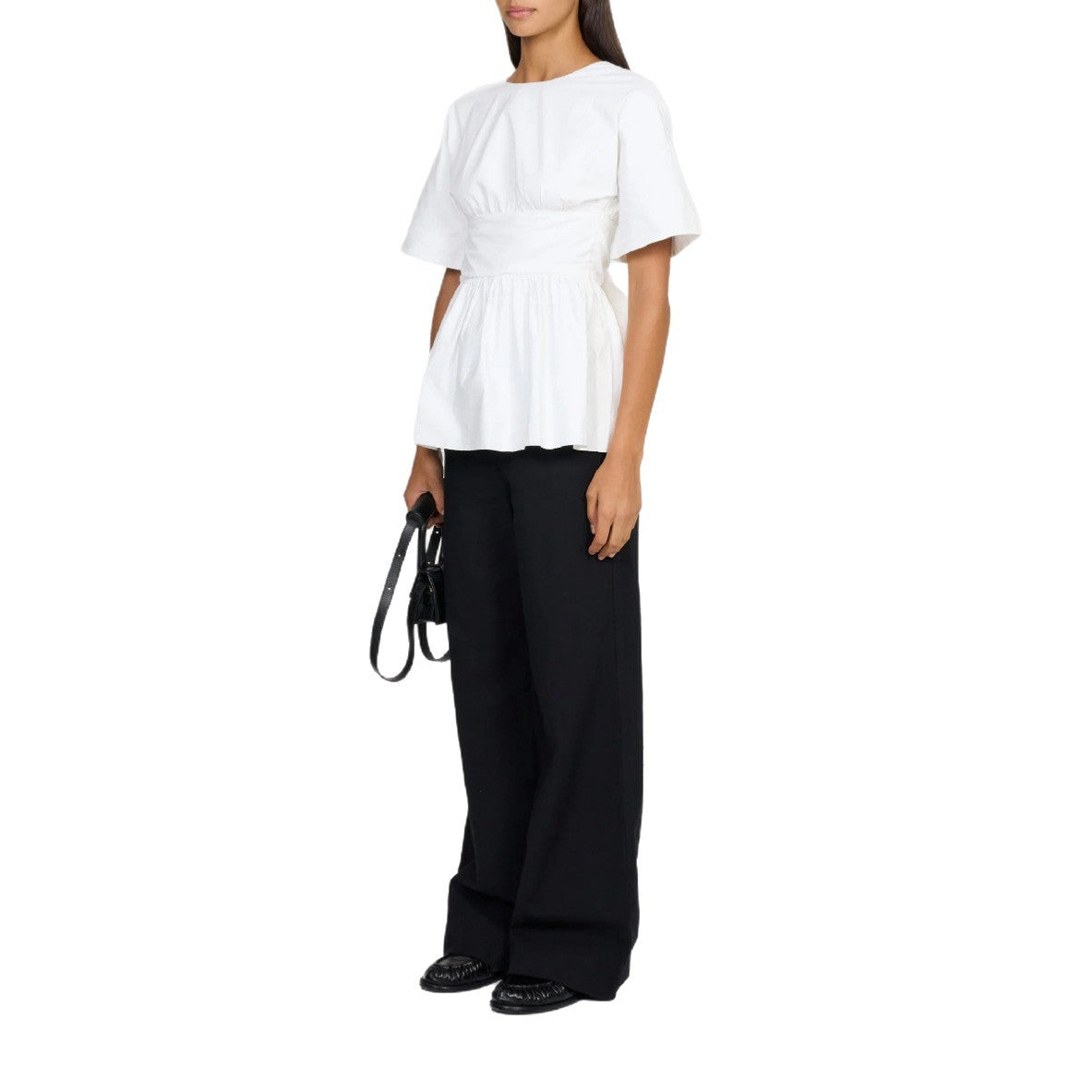 White Ruched Ruffle Short-Sleeve Top