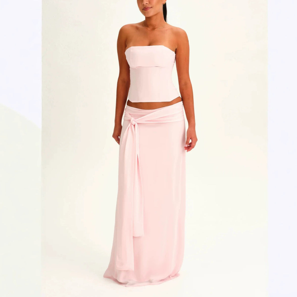 Bandeau Top and Low-Rise Maxi Skirt Set