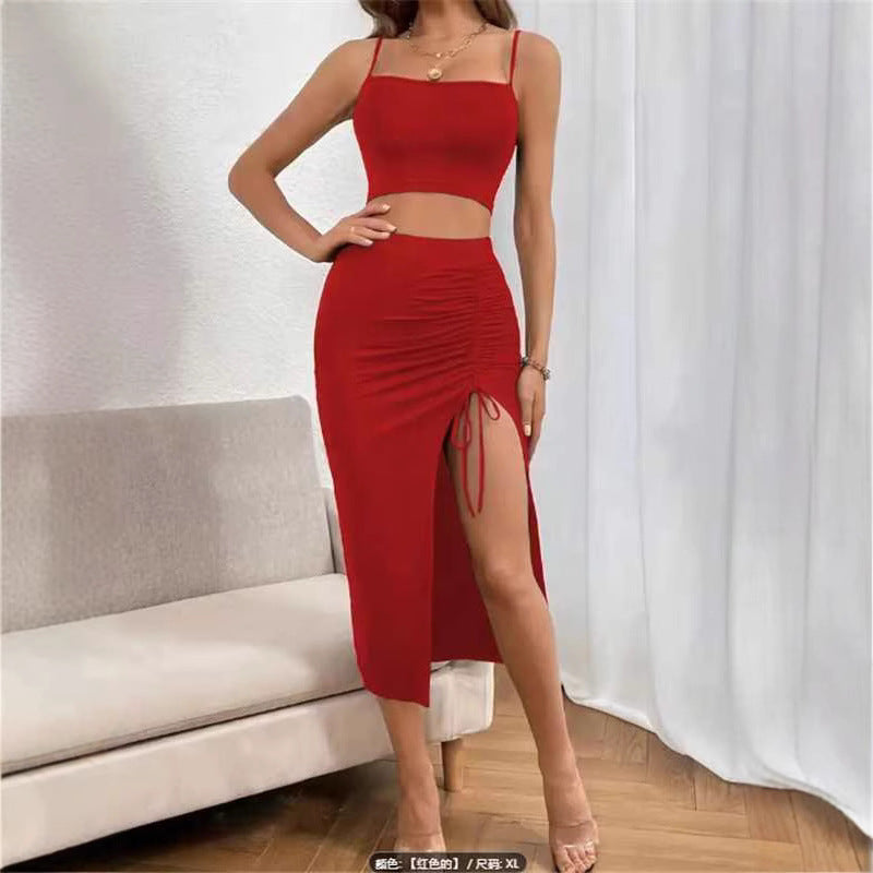 Cropped Top and Slit Skirt Set