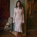 Lace Long-Sleeve Crewneck Mermaid Dress