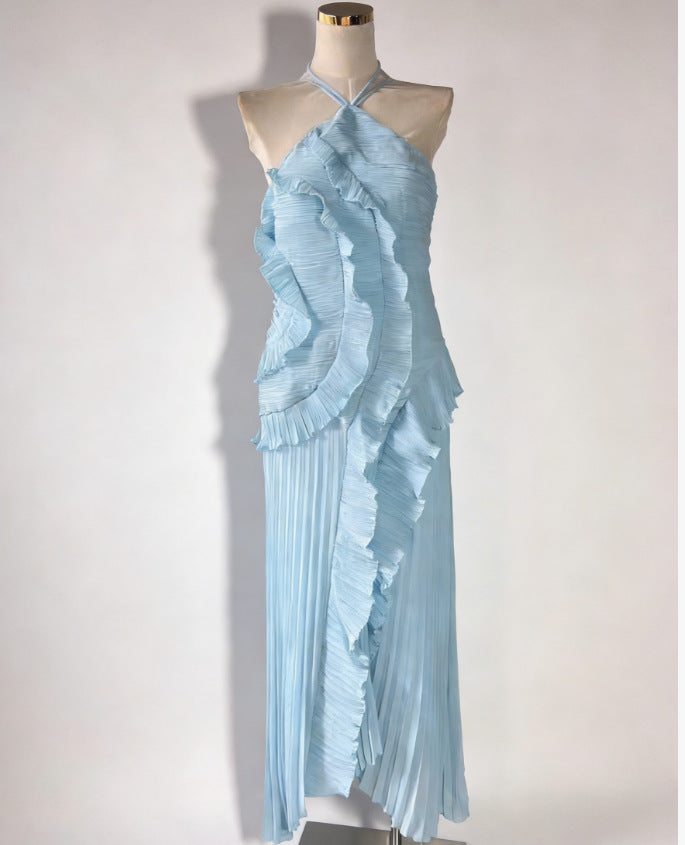 Ruched Ruffle Chiffon Midi Dress