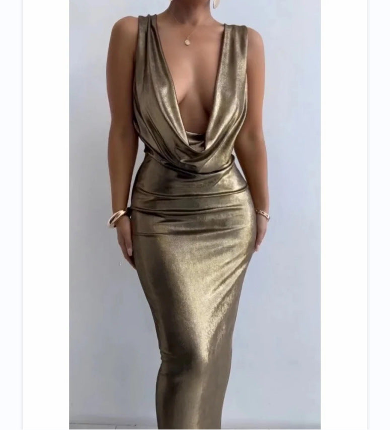 Plunging Cowl-Neck Maxi Dress