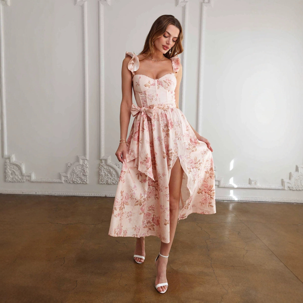 Floral Waist-Defined Cami Dress