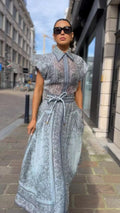 Placement-Print Shirt and Tie-Waist Maxi Skirt Set