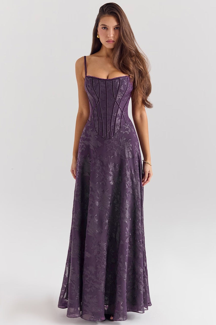 Strappy Floral Lace Appliqué Tulle Gown