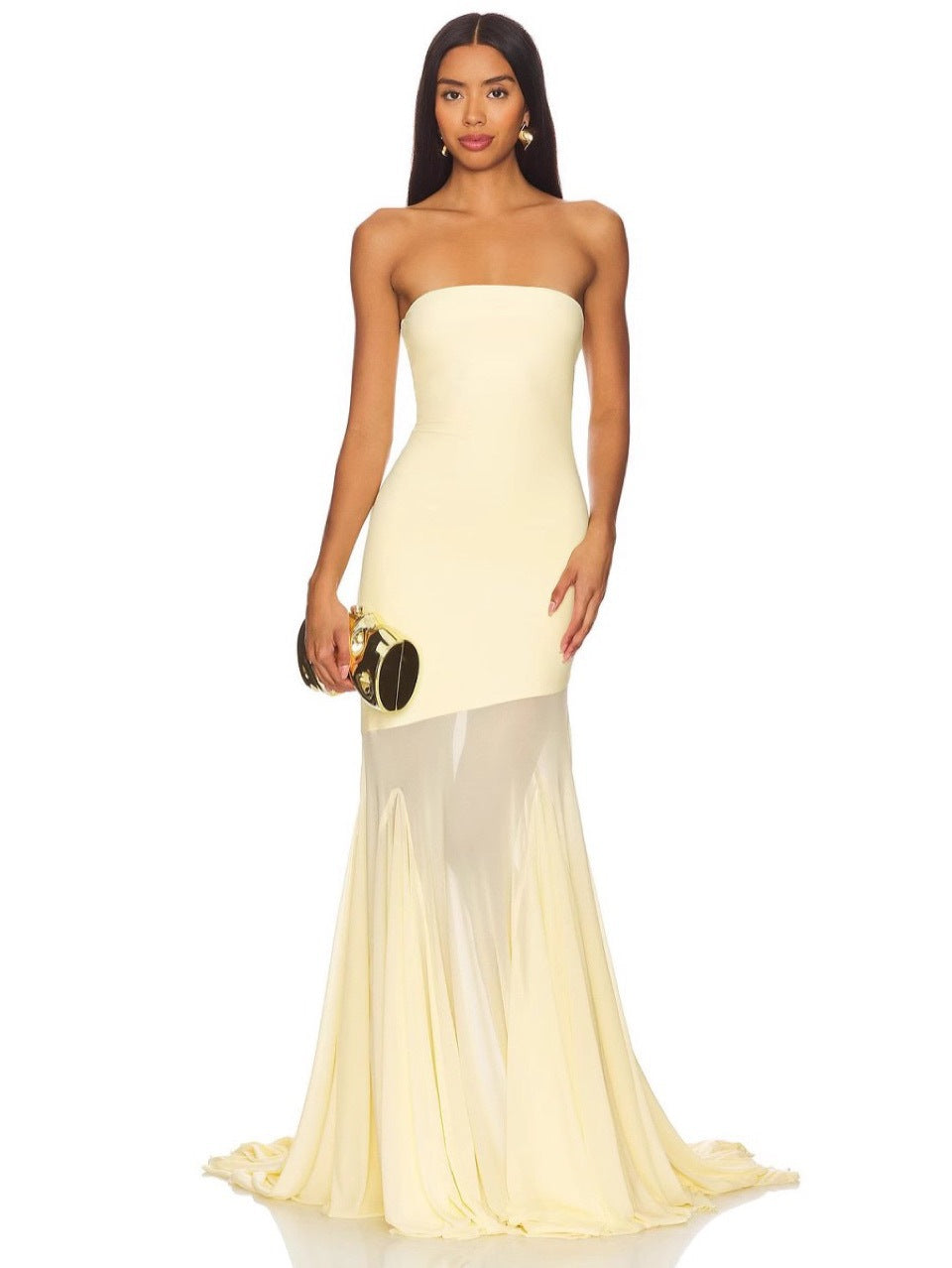 Strapless Fitted Mesh Maxi Dress