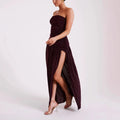 Asymmetric Ruched A-Line Maxi Dress with Slit