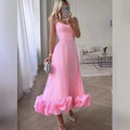 Pink Cami A-Line Dress with Sculptural Ruffle Hem
