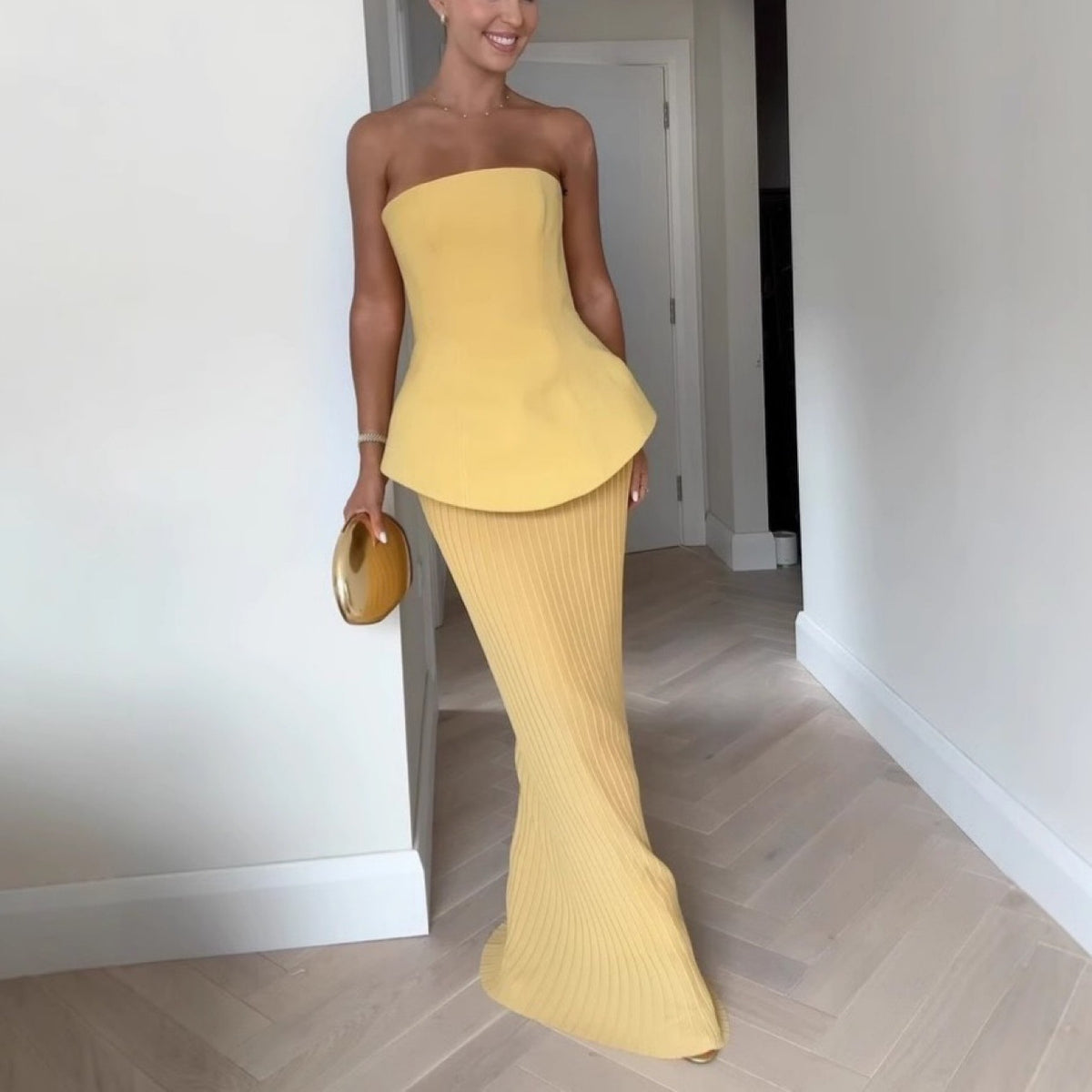 Strapless Ruched Top and Skirt Set
