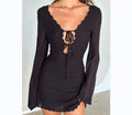 Long-Sleeve Tie-Detail Knit Mini Dress