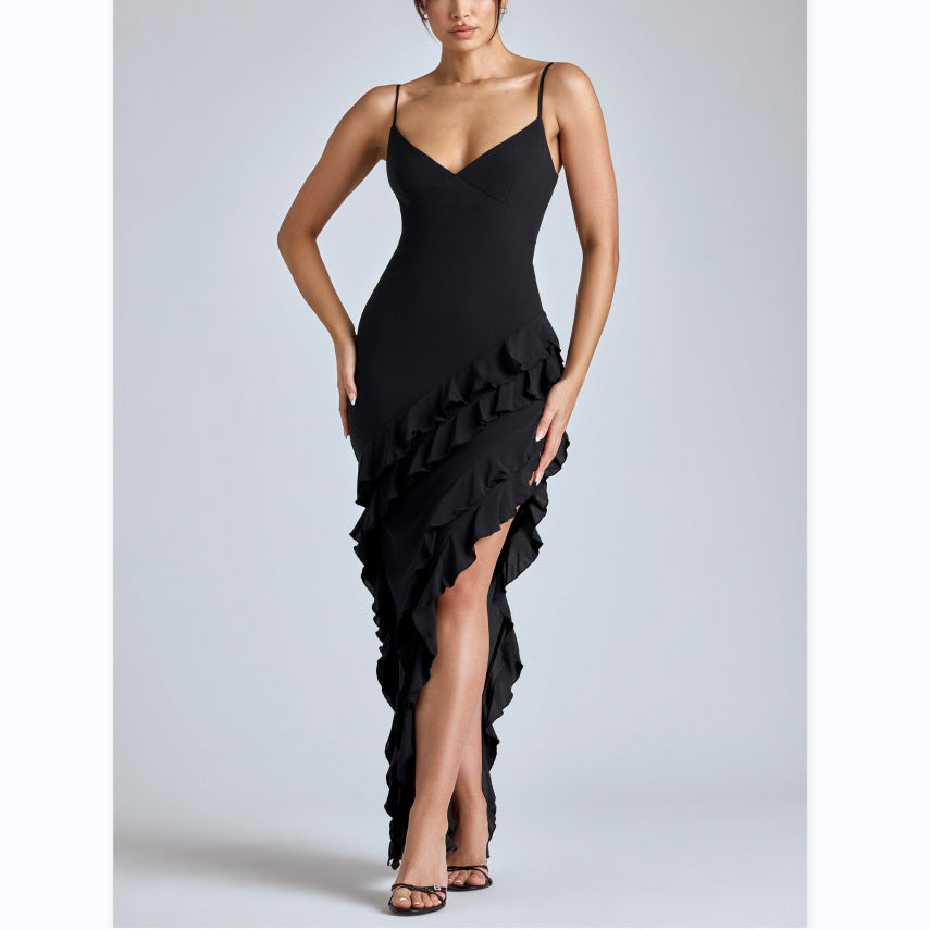 Ruffle-Trim Cami Maxi Dress with Slit