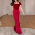 Short-Sleeve Low-Neck Fitted Maxi Dress