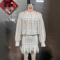 Rhinestone-Detail Long-Sleeve Shirt Mini Dress with Ribbon Ties