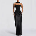 Strapless Ruched Satin Corset Dress with Ribbon Details