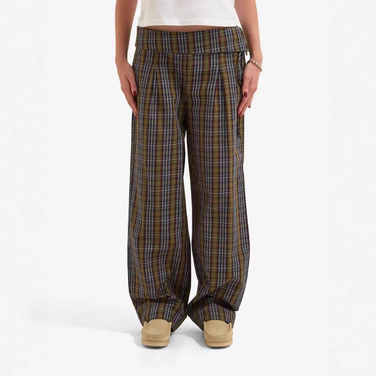 Plaid Straight-Leg Pants
