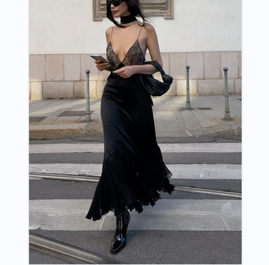 V-Neck Lace Cami Maxi Dress