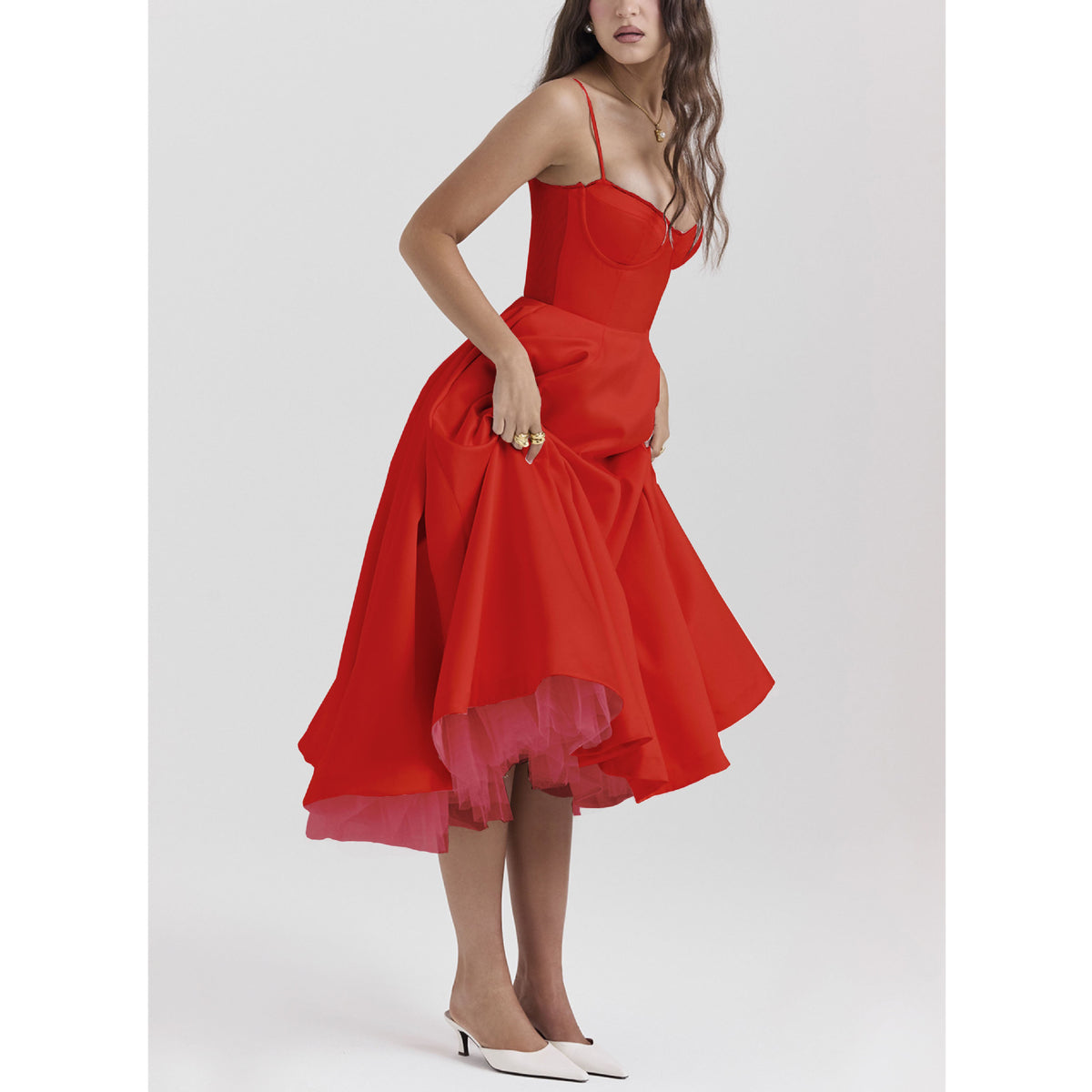 V-Neck Cami Maxi Dress with Full Skirt