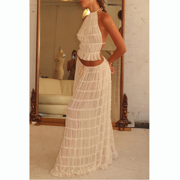 Sleeveless Halter Top and Skirt Set