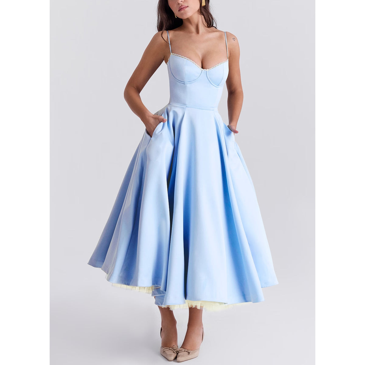 V-Neck Cami Maxi Dress with Full Skirt