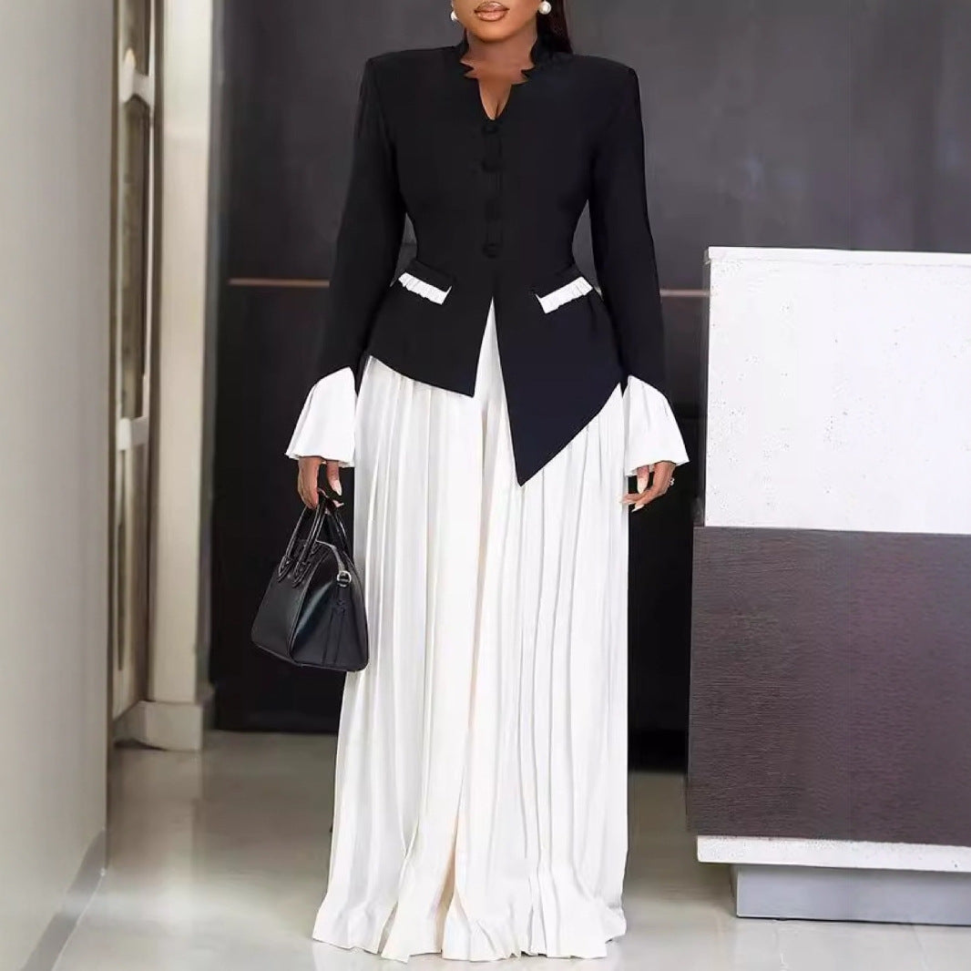 Bell-Sleeve Top and Pleated Pants Set