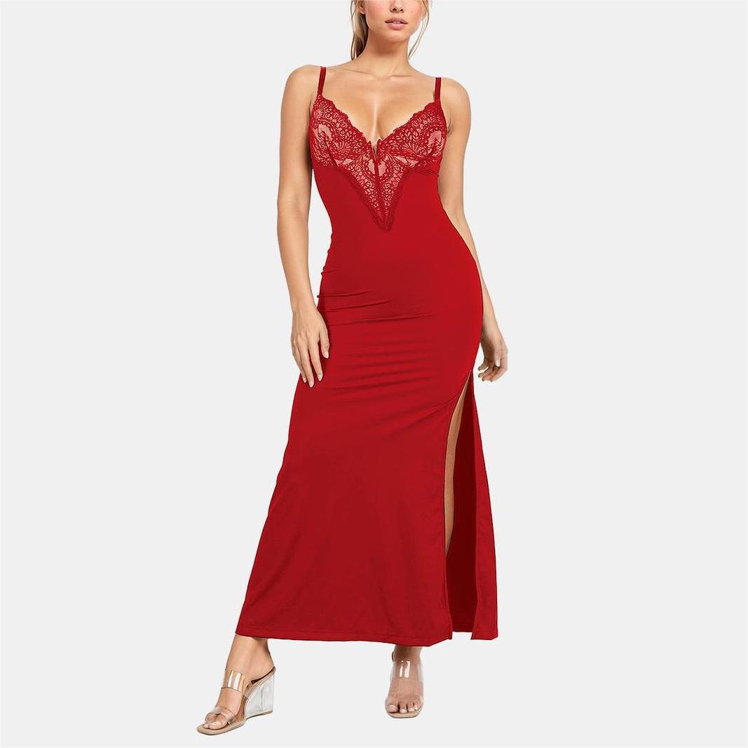 Black Lace Maxi Dress with Built-In Shapewear
