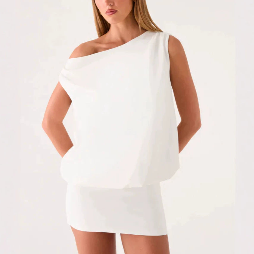 White Asymmetric Layered Mini Dress