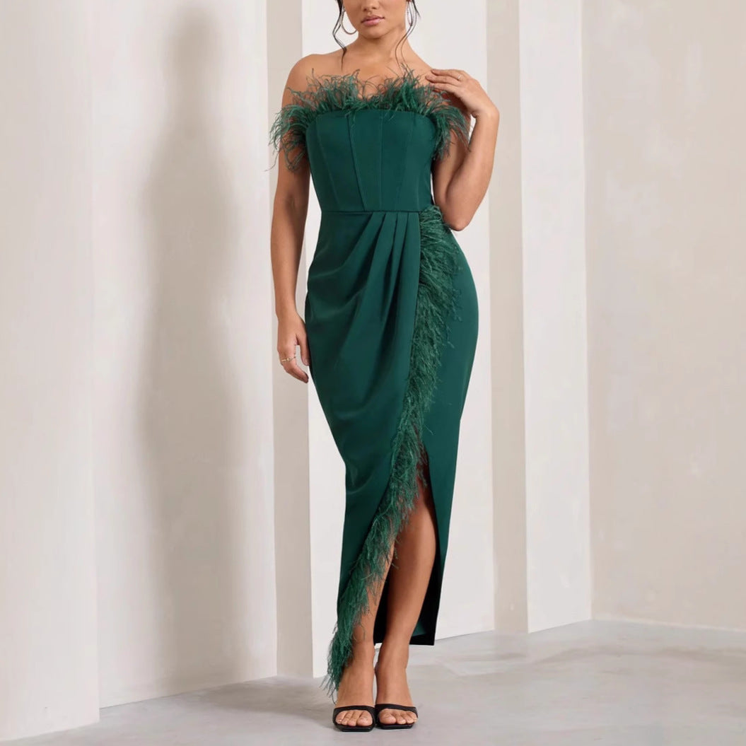 Strapless Plush-Texture Fitted Dress