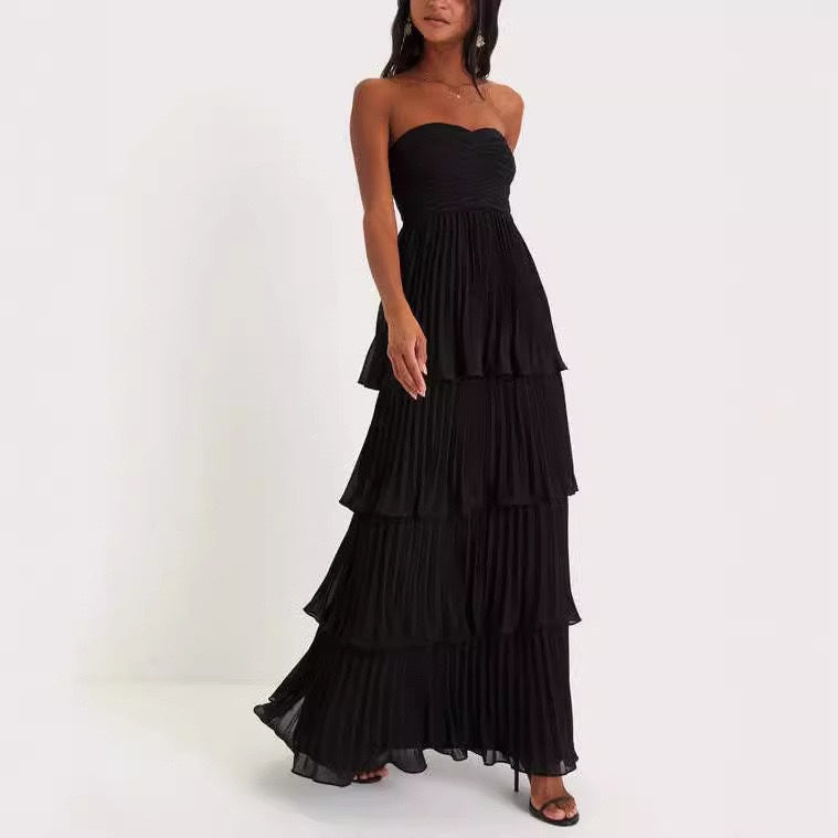 Strapless Smocked Ruffle Maxi Dress