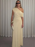 Asymmetric-Neck Ruched Dress