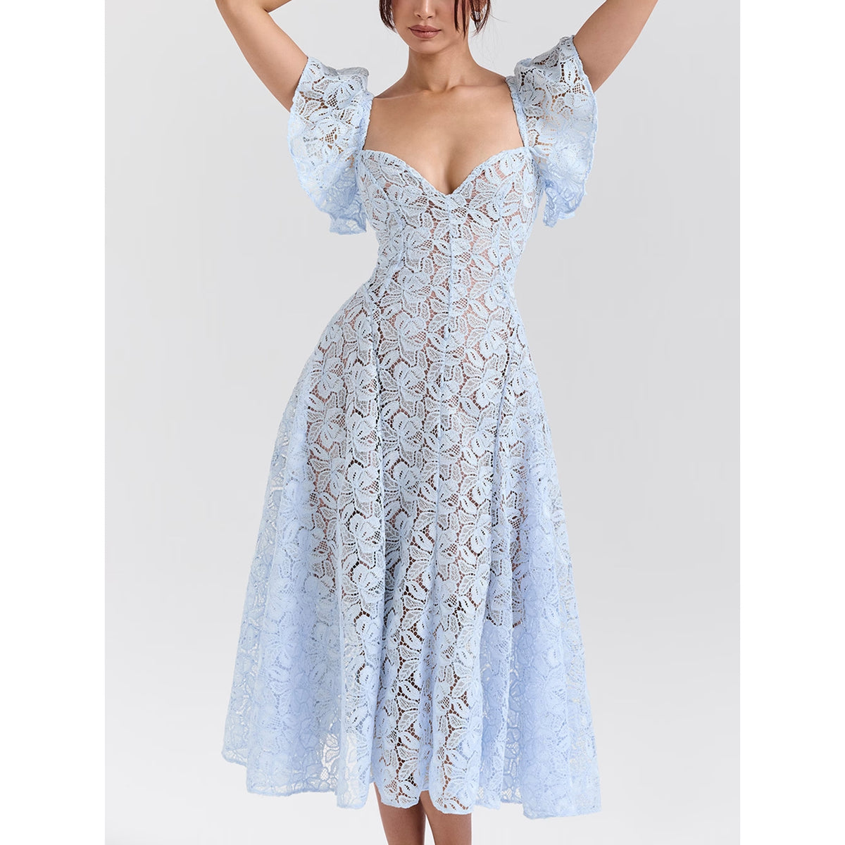 Deep-V Lace Cutout Dress