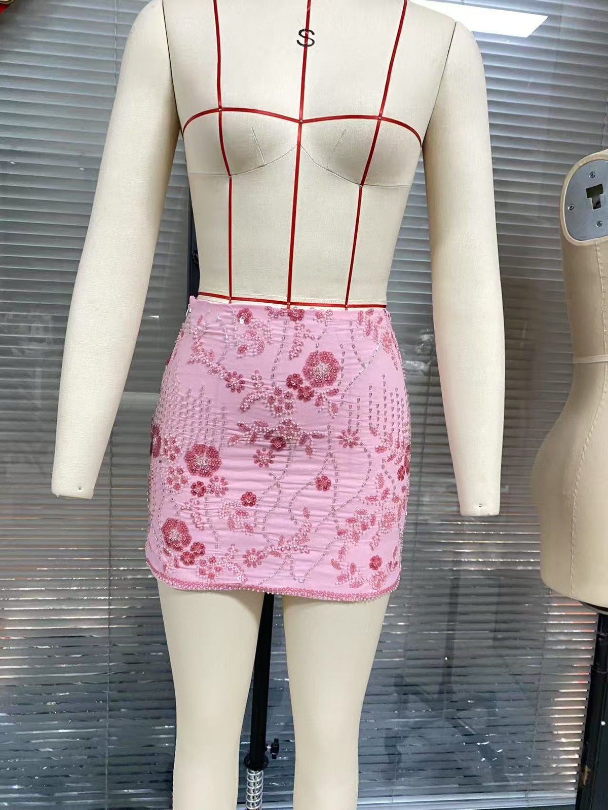 Low-Rise Beaded Sequin Mini Skirt