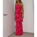 One-Shoulder Printed Maxi Dress with Decorative Trim