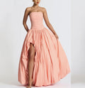 Strapless Tie-Detail Evening Dress with Slit