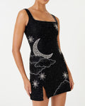 Black Celestial-Pattern Square-Neck Mini Dress