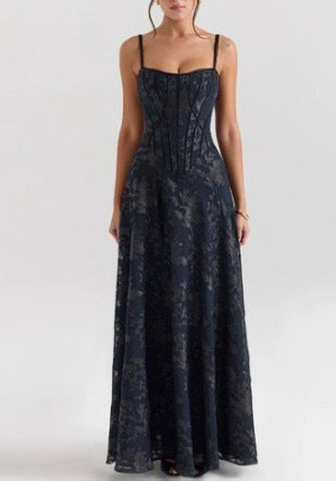 Strappy Floral Lace Appliqué Tulle Gown
