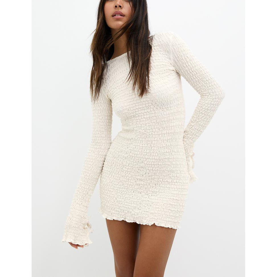 Open-Back Long-Sleeve Knit Dress