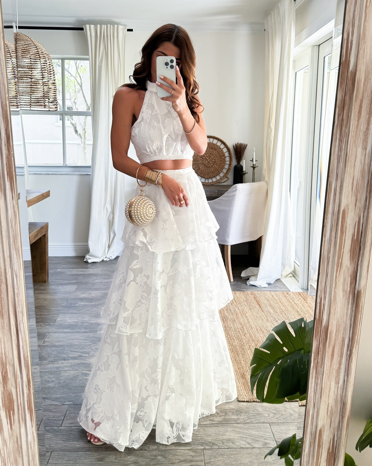 Lace Cami Dress with Ruffle Trim and Slit